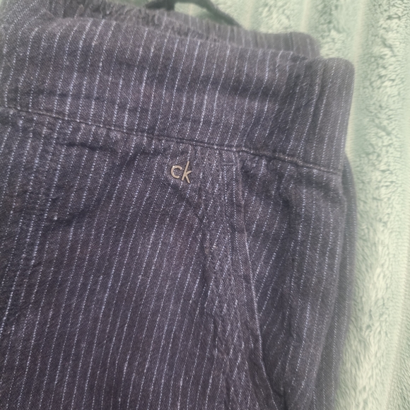 Calvin Klein Dark Blue Striped Linen Pants - Picture 5 of 8